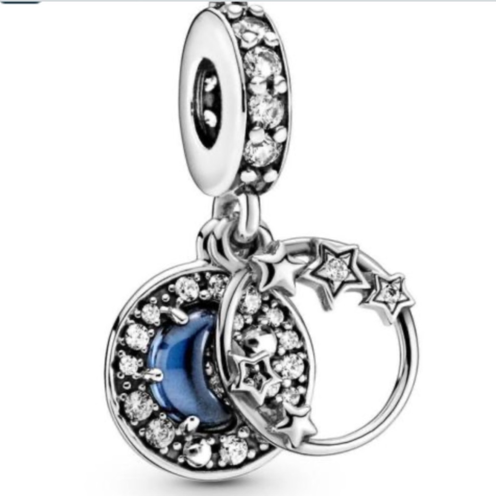 Moon and stars pandora dangle charm silver